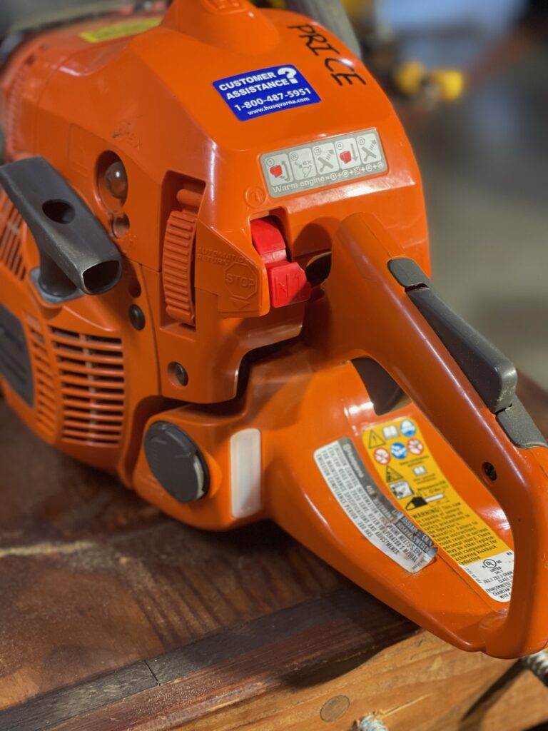 Up close view of the clutch on the Husqvarna 450 Rancher Chainsaw